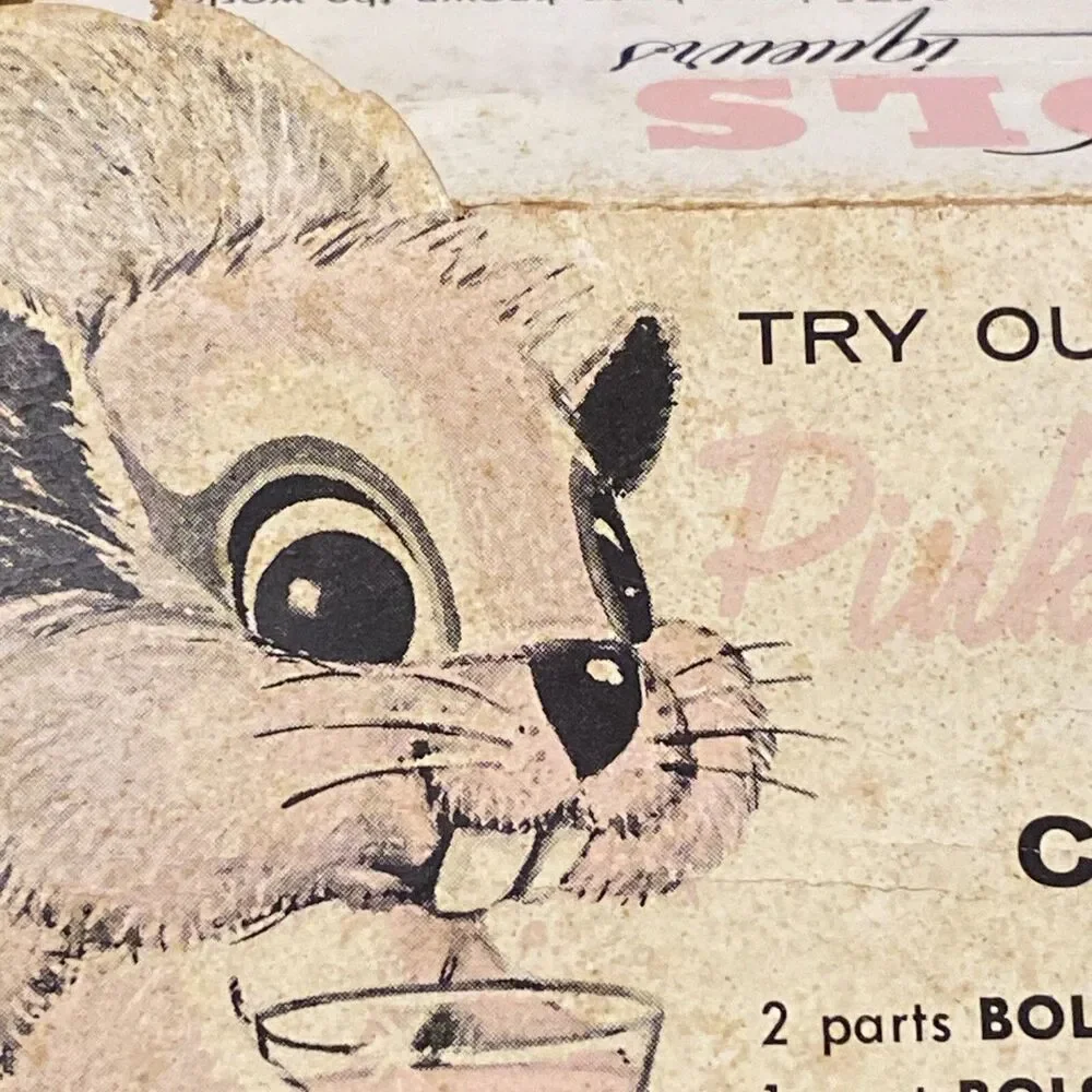 RARE Bols Liqueurs Advertising PINK SQUIRREL Folding Table Card Louisville KY
